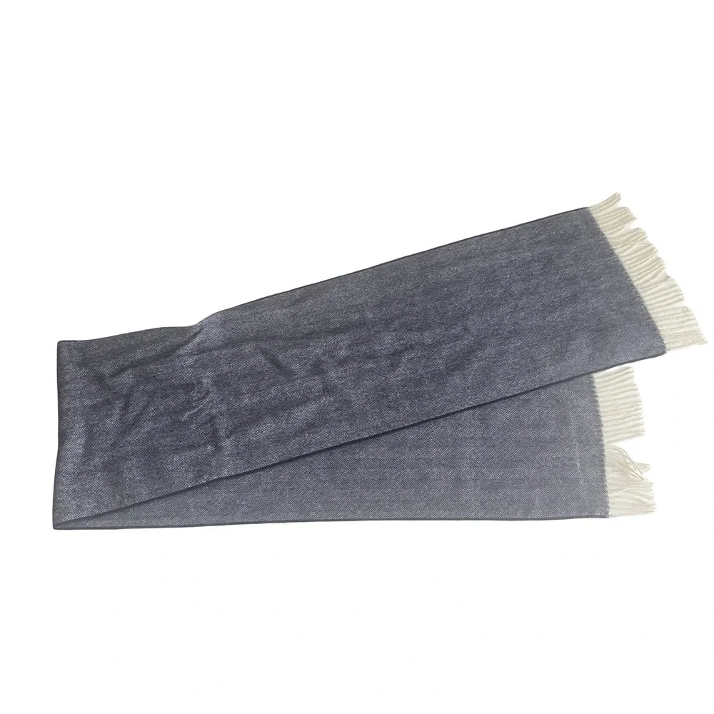 Texdisa‎ Baby Alpaca Scarf Blue Herringbone Cream Ivory Fringe Cozy